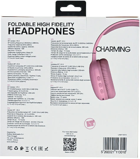 Lamtech LAM113010 Ασύρματα Bluetooth Over Ear Ακουστικά με 15 ώρες Λειτουργίας και Quick Charge Ροζ