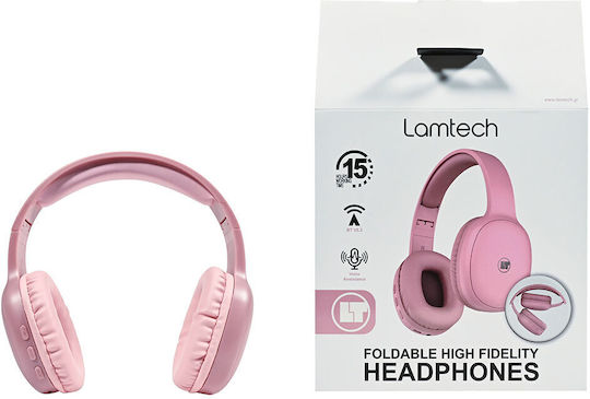 Lamtech LAM113010 Ασύρματα Bluetooth Over Ear Ακουστικά με 15 ώρες Λειτουργίας και Quick Charge Ροζ