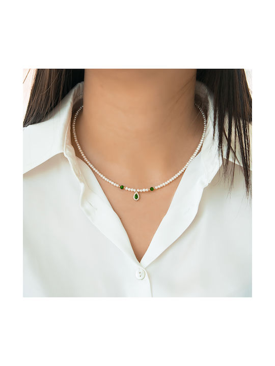 Margaritari Necklace from White Gold 14K with Pearls