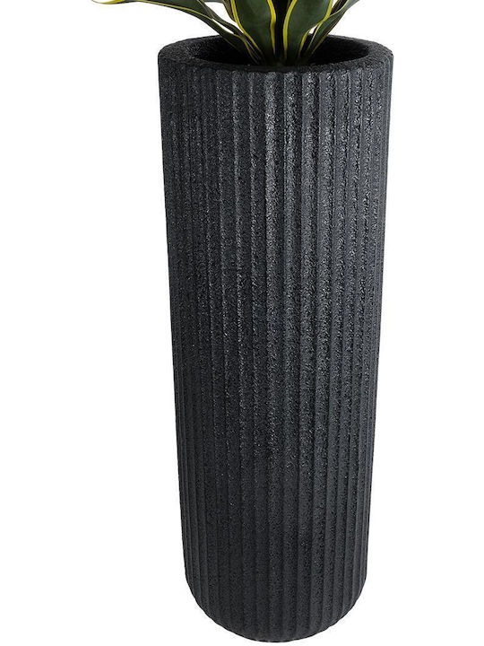GloboStar Matera Übertopf Polyester Schwarz mit Gestell 42x42x120εκ.