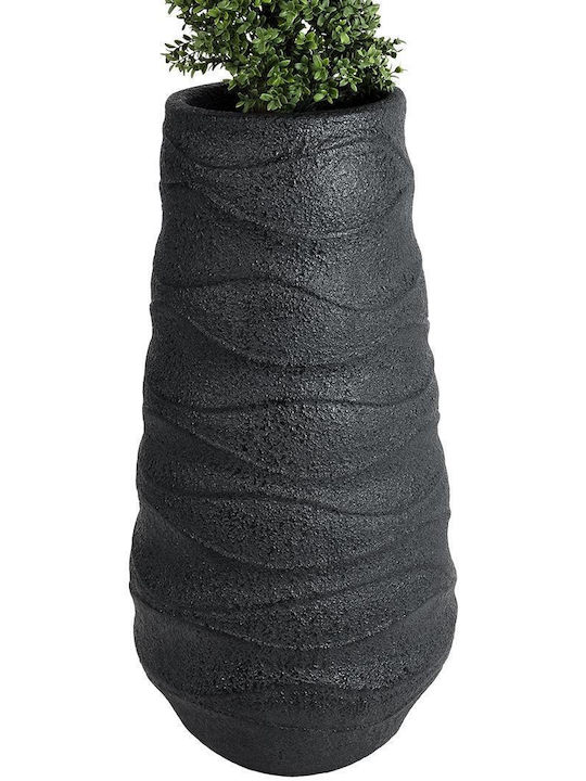 GloboStar Bologna Übertopf Polyester Schwarz mit Gestell 45x45x90εκ.