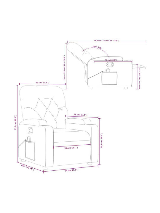 Relax Armchair Massage with Footstool Light Grey 74x86.5x93.5cm