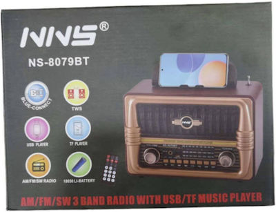 NS8079BT Retro Portable Radio Rechargeable with Bluetooth and USB Brown