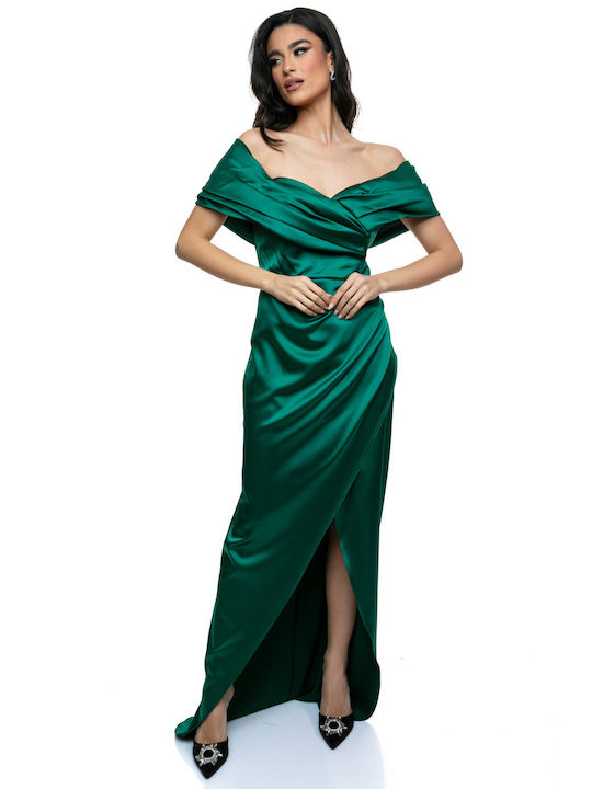 RichgirlBoudoir Mini Dress Satin Wrap with Slit Green