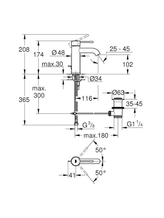 Grohe Essence Αναμεικτική Μπαταρία Νιπτήρα