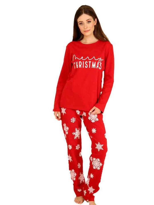 Happy Family Winter Women's Pyjama Set Cotton Red