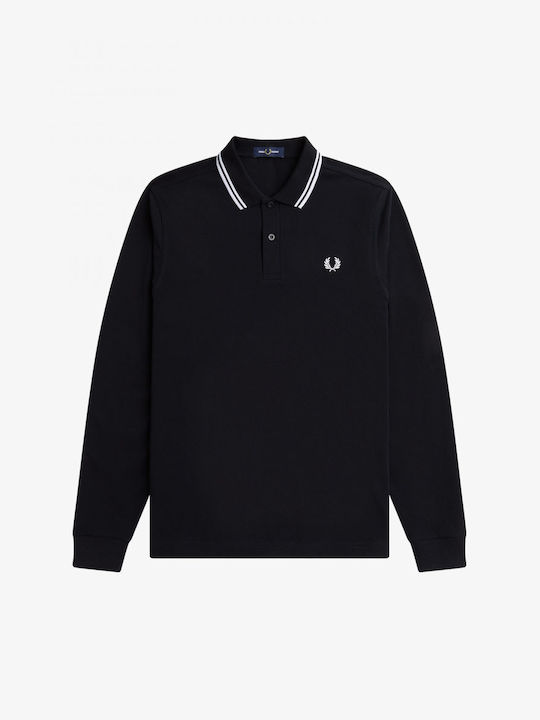 Fred Perry Herren Langarmshirt Polo Schwarz