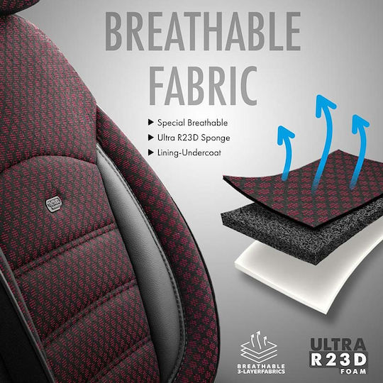 Otom Car Cover Set 11pcs Cotton Sport Plus Design Black / Burgundy