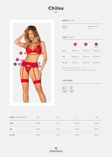 Obsessive Sexy Σετ Εσωρούχων με Δαντέλα & Ζαρτιέρες Κόκκινο 3τμχ