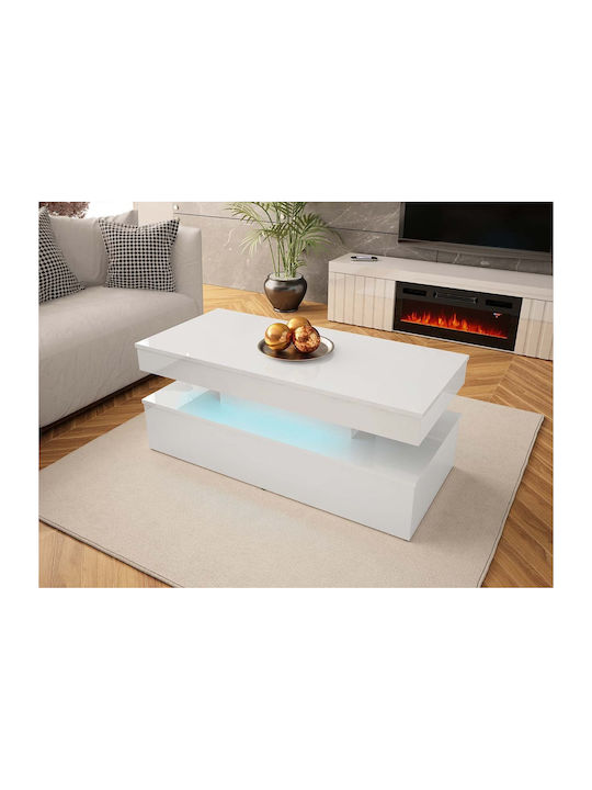 Rectangular Coffee Table Glossa 2D Wooden with LED Leuko L120xW55xH49.6cm.