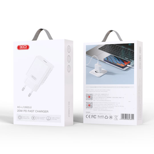 XO Încărcător Fără Cablu cu Port USB-C 20W Quick Charge 2.0 Albς (L126)