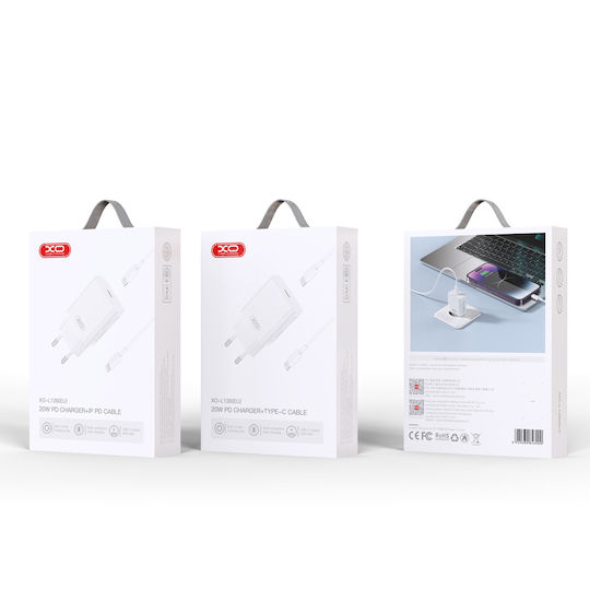 XO Φορτιστής με Θύρα USB-C και Καλώδιο USB-C - Lightning 20W Power Delivery / Quick Charge 2.0 Λευκός (L126)