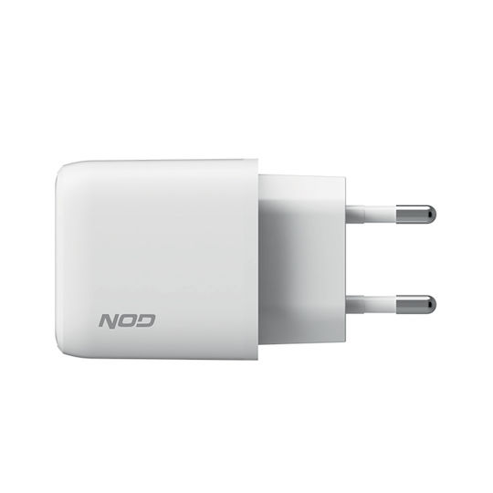 NOD Încărcător Fără Cablu cu Port USB-A și Port USB-C 20W Quick Charge 3.0 Albς (E-WALL AC30)