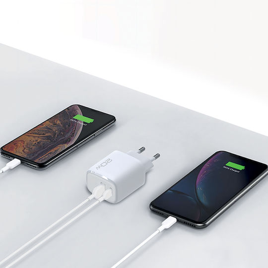 NOD Încărcător Fără Cablu cu Port USB-A și Port USB-C 20W Quick Charge 3.0 Albς (E-WALL AC30)