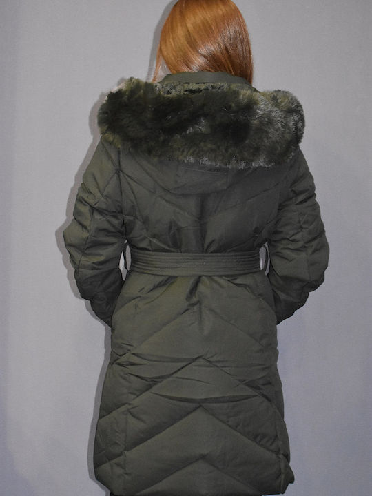 Lang Damen Puffer Jacke für Winter Green (Green)