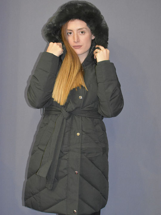 Lang Damen Puffer Jacke für Winter Green (Green)