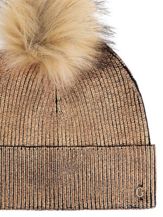 Pom Pom Beanie Beanie Knitted in Brown color