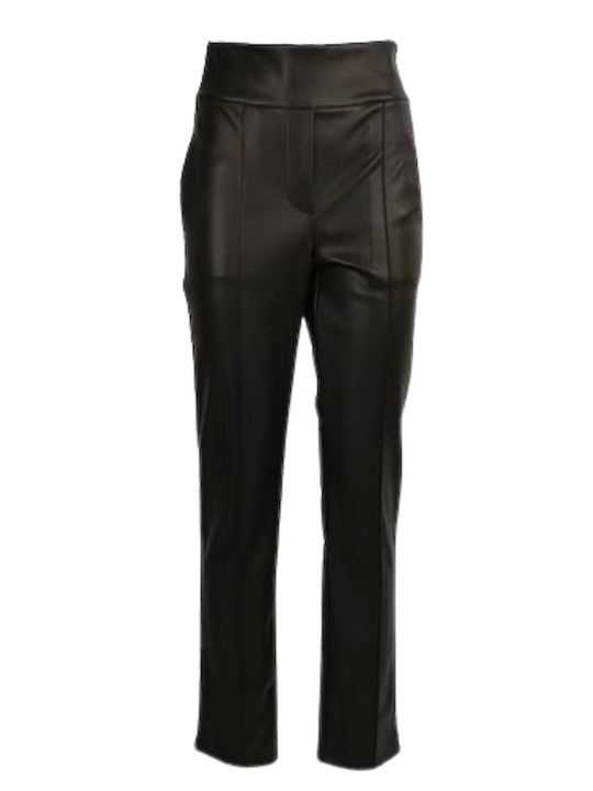 kocca Damen Leder Hose in Schlanker Passform Schwarz