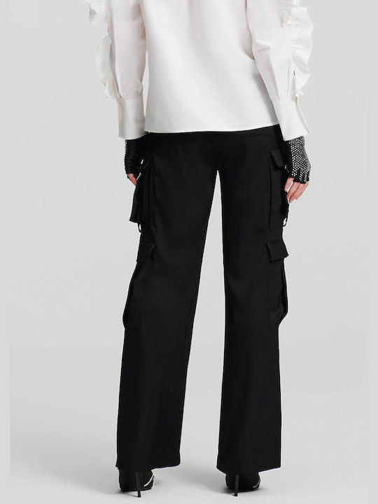 Karl Lagerfeld Women's Satin Cargo Trousers Black