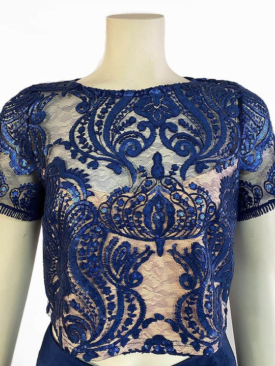 Open Damen Bluse Kurzärmelig Blue