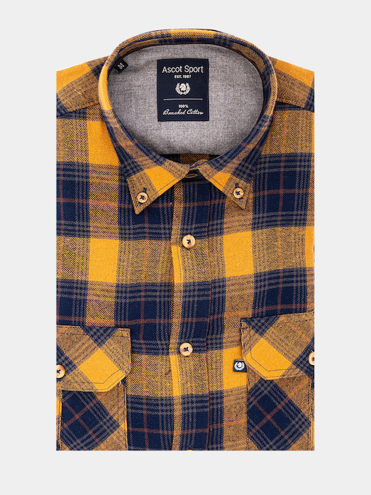 Ascott Men's Shirt Long Sleeve Cotton Checked Mustard