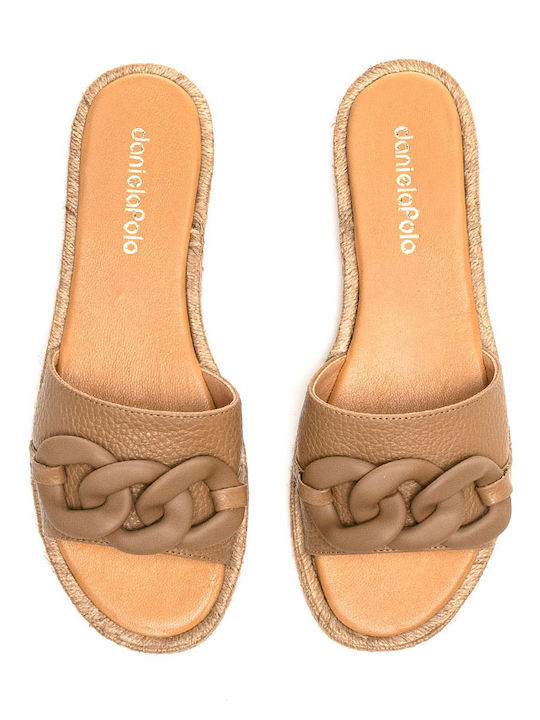 Leather Women's Flat Sandals in Brown Color