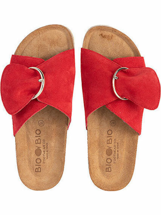 Leather Women's Flat Sandals in Red Color