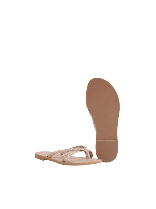 I Love Sandals Leather Women's Flat Sandals in Beige Color