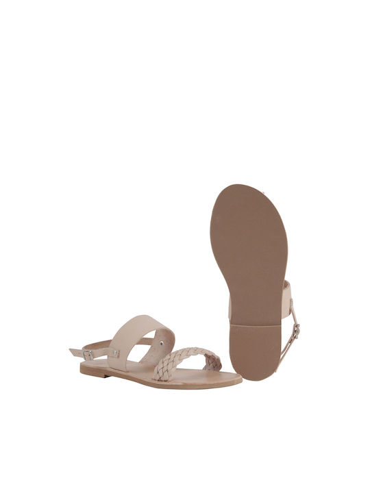 I Love Sandals Leather Women's Flat Sandals in Beige Color