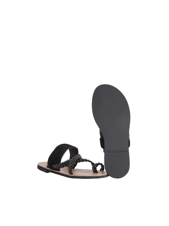 I Love Sandals Leather Women's Flat Sandals in Black Color