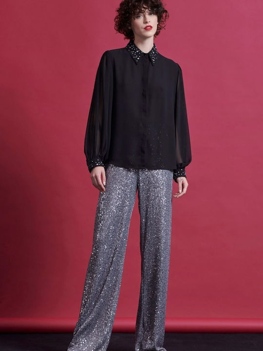 Matis Fashion Women's Monochrome Long Sleeve Shirt Black
