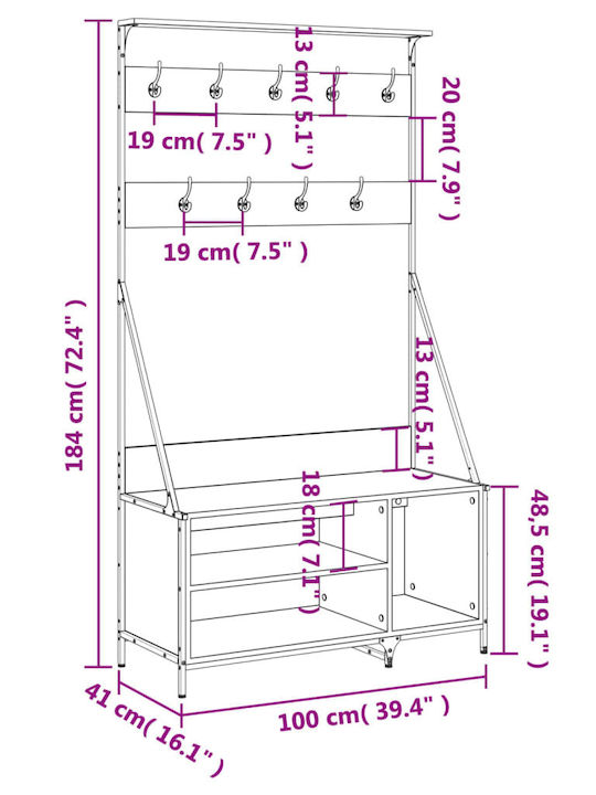 vidaXL Гардеробна стойка Кафяв 100x41x184см