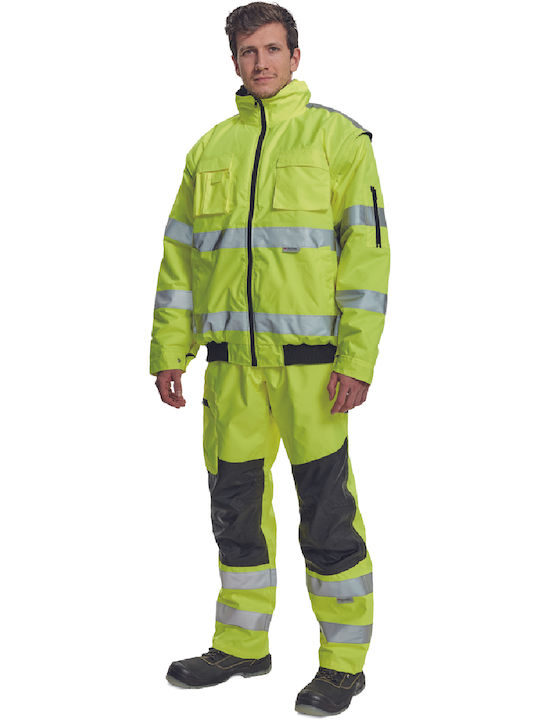Cerva Clovelly Work Jacket Reflective Cold with Hood Yellow