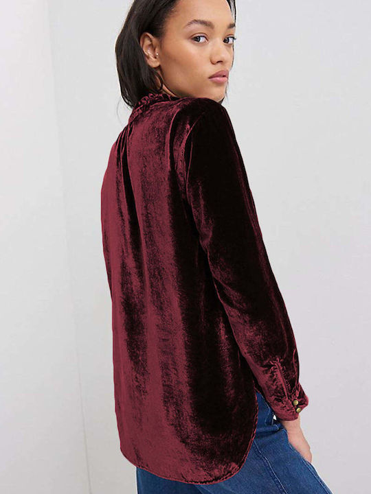 Amely Women's Blouse Velvet Long Sleeve Red