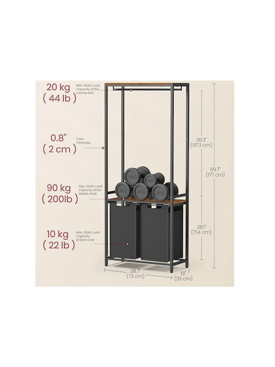 Vasagle Coș de rufe Metalic 73x33x177cm Negru