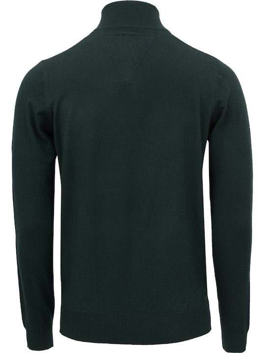 Leonardo Uomo Herren Langarm-Pullover Ausschnitt mit Reißverschluss Forest Green