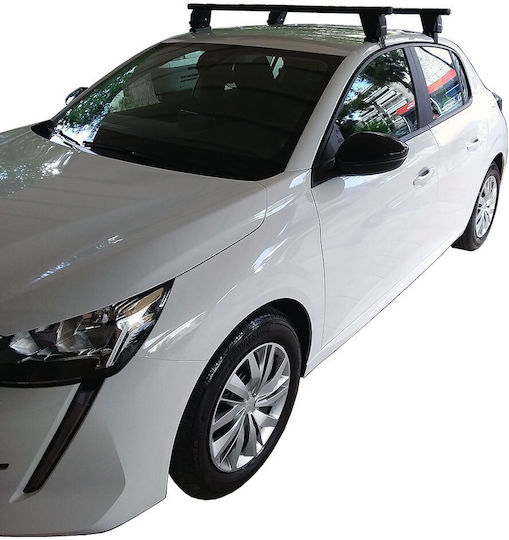Menabo Aluminum Car Roof Bars for Peugeot 208 5D Set with Roof Rack Legs Black