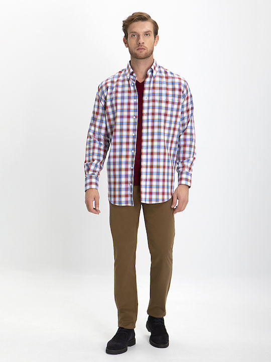 Winfield Men's Shirt Long Sleeve Cotton Checked Red