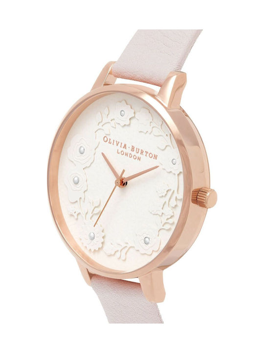 Olivia Burton Γυναικείο Ρολόι 30mm Μπαταρίας με Ροζ Δερμάτινο Λουράκι