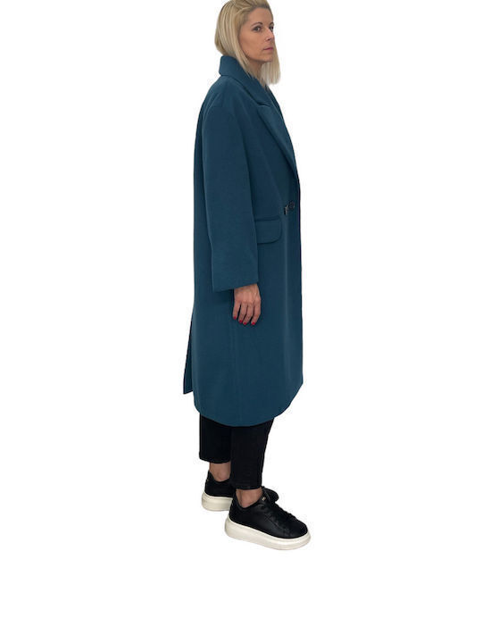 Women's Petrol Coat with Buttons
