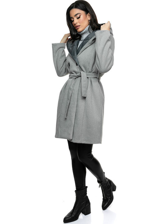Women's Gray Peacoat with Hood