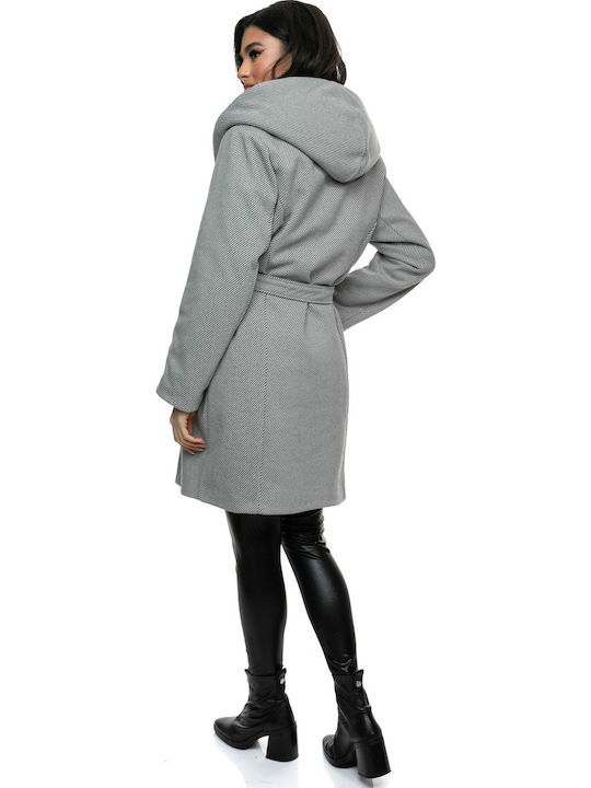 Women's Gray Peacoat with Hood