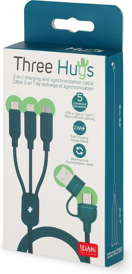Legami Milano LED USB to Lightning / Type-C / micro USB Cable 2.8A Πολύχρωμο 1.2m (CCA0003)