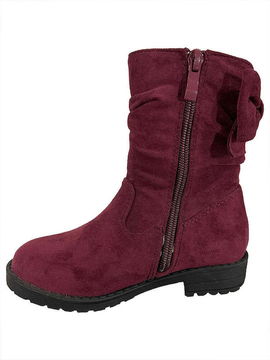 Ustyle Kids Suede Boots with Zipper Burgundy