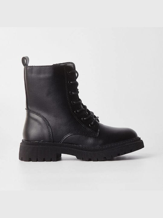 Louizidis Kids Leather Military Boots with Lace Black