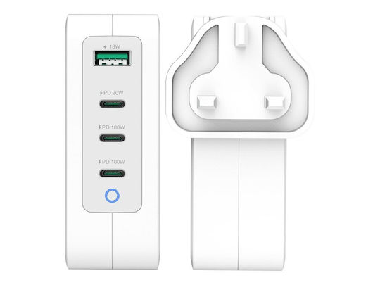 J5create GaN Handyladegerät mit USB-A Anschluss und 3 USB-C Ausgangsanschlüsse und Kabel USB-C 130W Weiß (JUP43130F-FN)