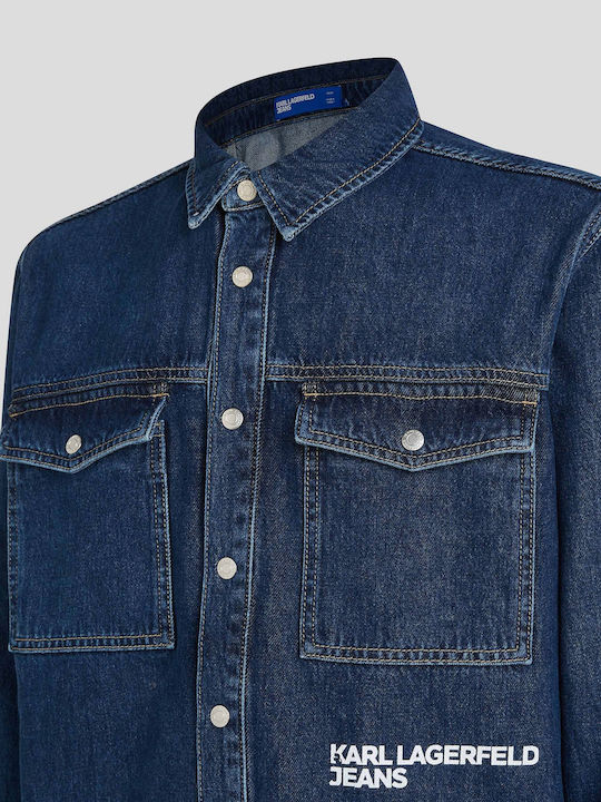 Μακρυμάνικo Τζιν Overshirt σε Κανονική Γραμμή Dark Aged Denim