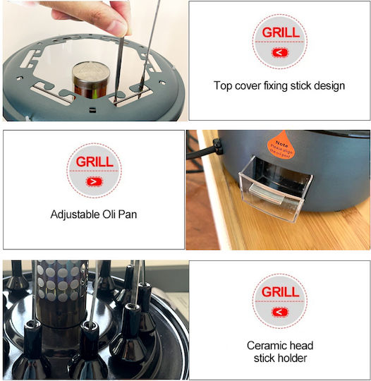 XKGJ BBQ Tischplatte Vertikaler Spieß 1100W mit Deckel 31cmx21cmcm