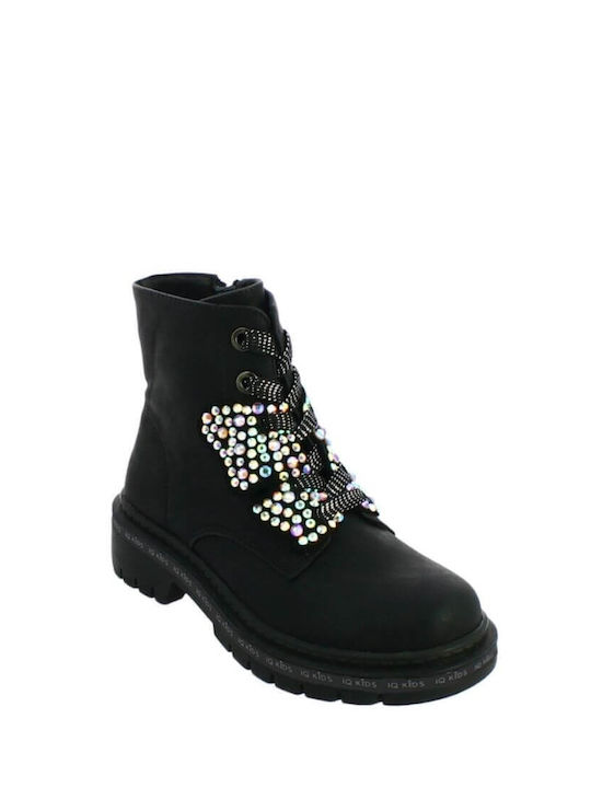 IQ Shoes Kimber Kids PU Leather Military Boots with Lace Black