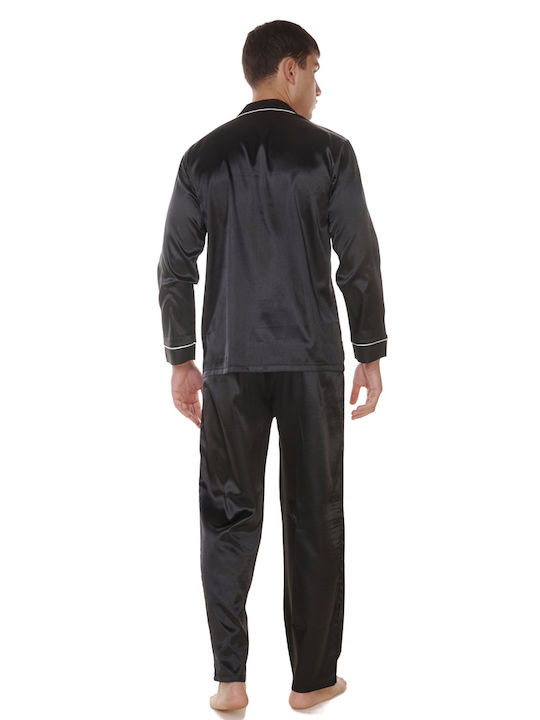 Comfort Men's Winter Satin Pajamas Set Black